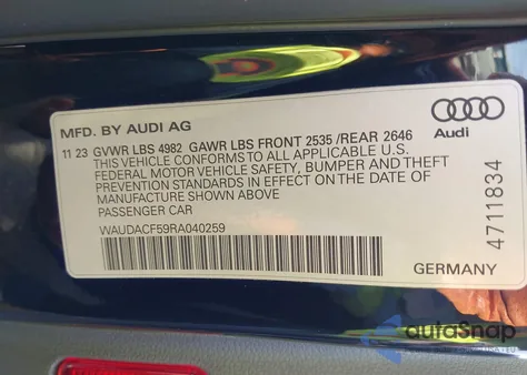 2024 Audi A5 Sportback Premium 45 Tfsi S Line Quattro S Tronic from USA, damaged, VIN WAUDACF59RA040259